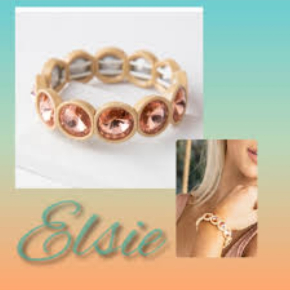 NIB PLUNDER ELSIE BRACELET. AMBER COLORED JEWELS WITH CREAM COLORED BAND. 7"
